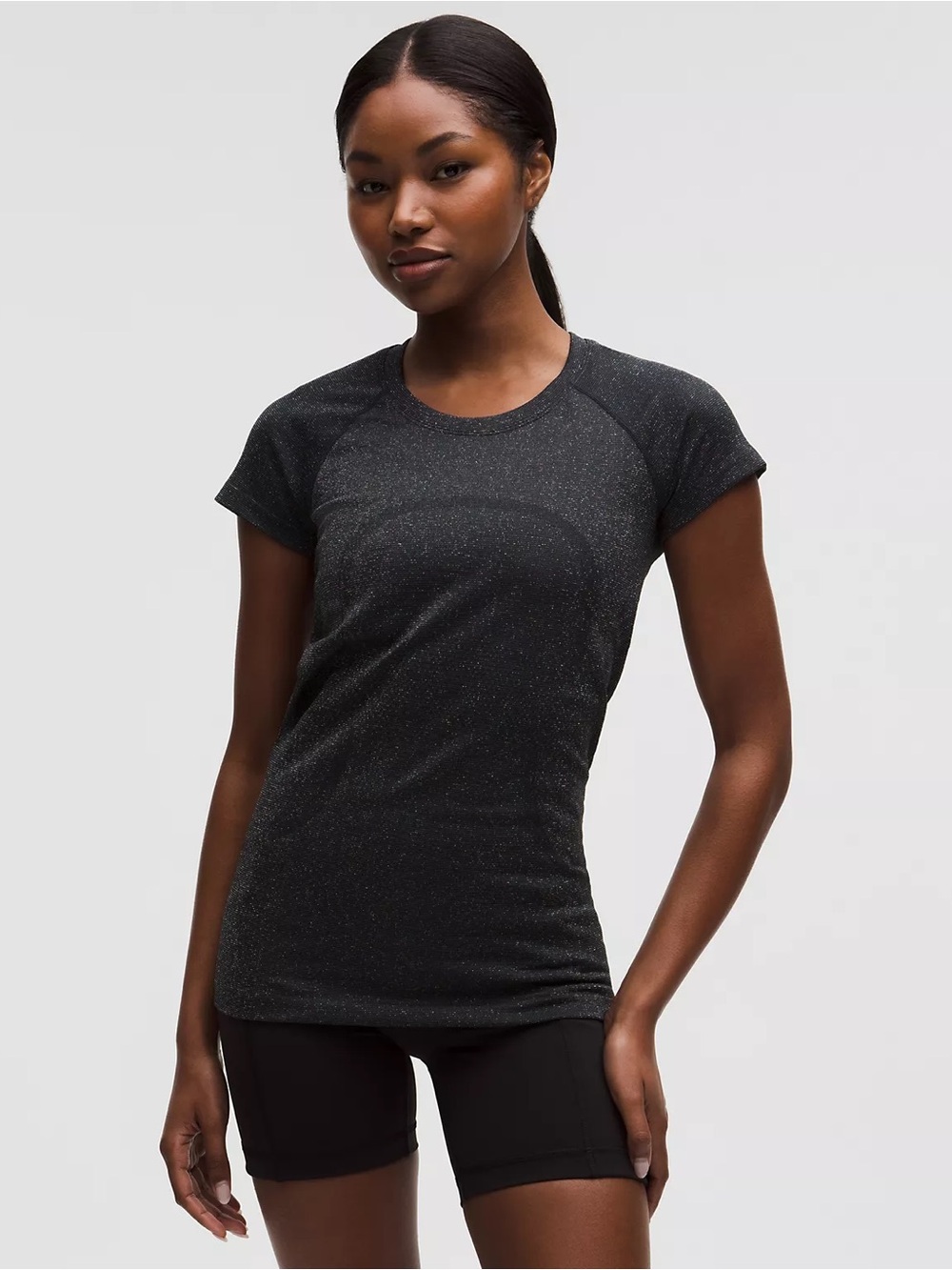 Lululemon Swiftly Tech Short Sleeve Shirt Sparkle in Black/Rainbow Lurex